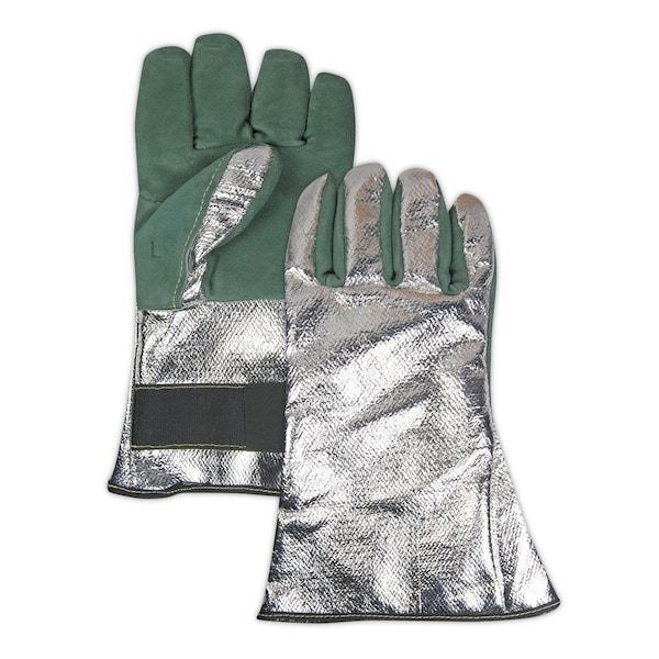 Green Leather Glove with Aluminum Back and Cuff, PR